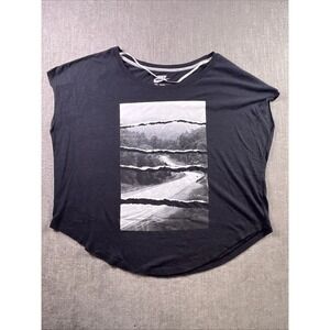 Nike T Shirt Women's L Graphic Print Broken Roads Landscape Black